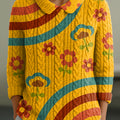 womens-vintage-floral-stripe-painting-art-print-casual-peter-pan-collar-3-4-sleeve-sweater