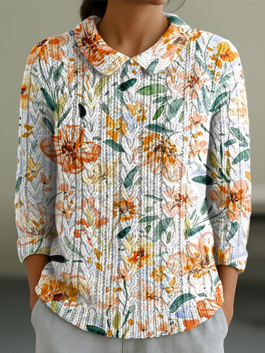 womens-beautiful-watercolor-floral-painting-art-print-casual-peter-pan-collar-3-4-sleeve-sweater-vq8v