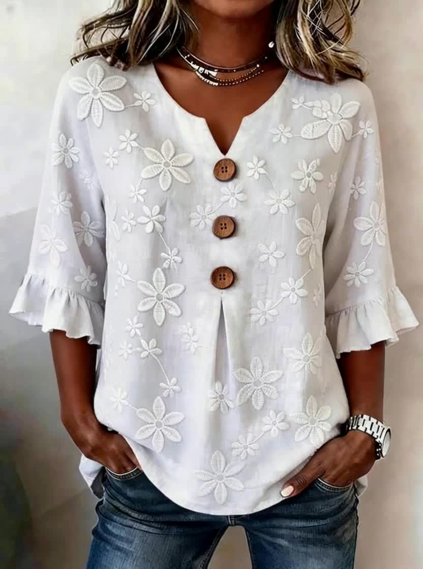 Women's Flower Pattern Art Print Casual Cotton Shirt
