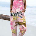 Women's  Eden Animals Art Print Casual 100% Cotton Wide Leg Jumpsuit