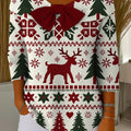 Beautiful Geometric Winter Snowflakes Elk Fir Tree Painting Art Print Buttoned Cardigan Sweater