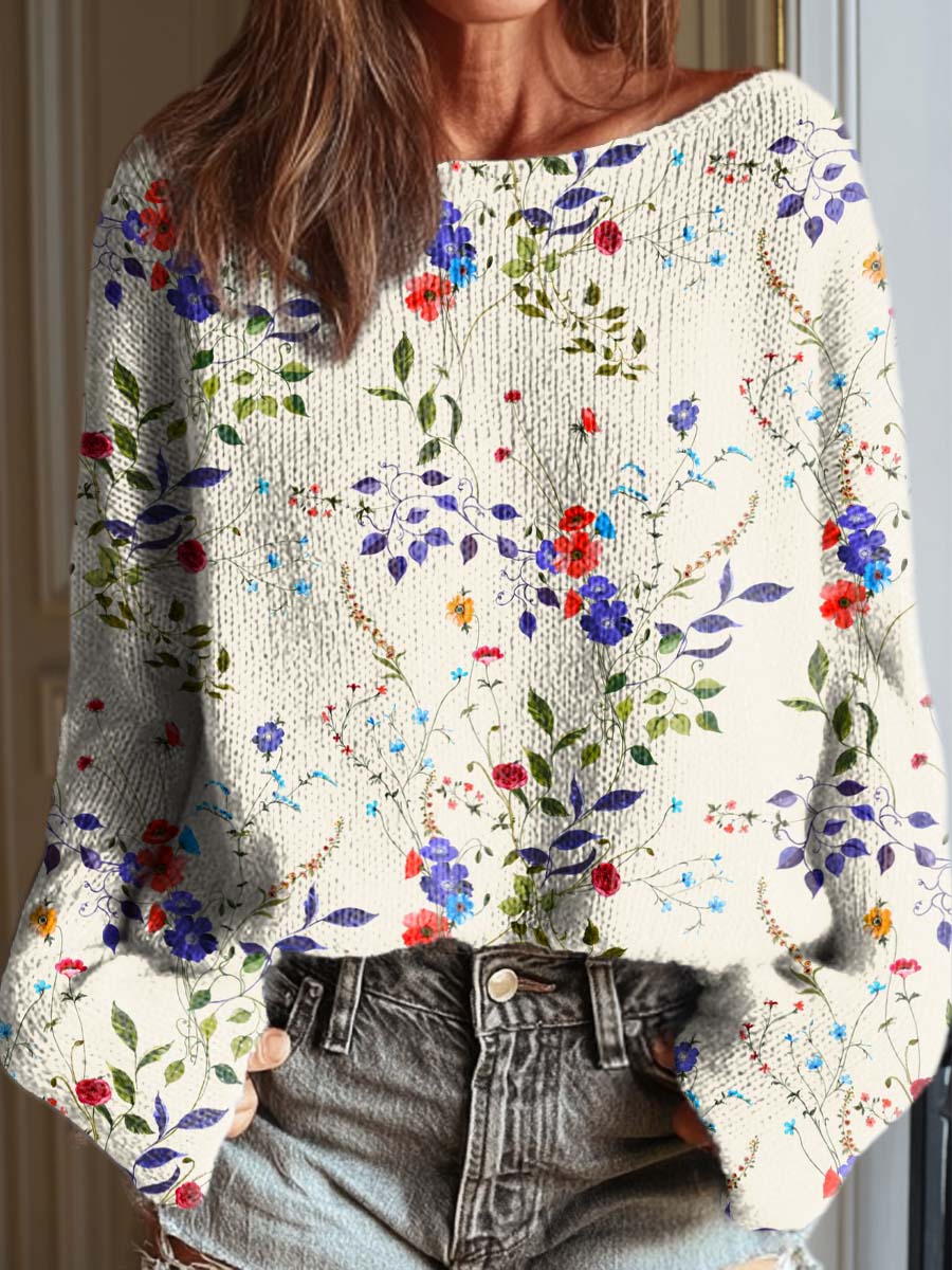 womens-vintage-floral-art-print-casual-pullover-sweater-55en