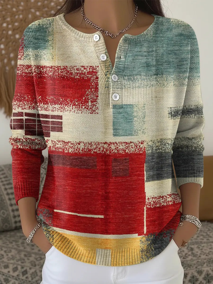 Retro Colorful Geometric Art Print Buttoned Cardigan Sweater
