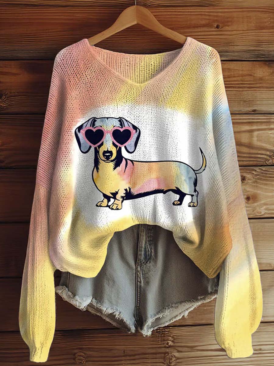 womens-dachshund-print-casual-pullover-sweater