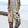 Women's  Vintage Abstract Geometric Art Print Casual 100% Cotton Wide Leg Jumpsuit
