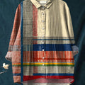Women's Geometric Pattern Art Print Casual Cotton And Linen Ruffle Shirt