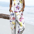 Women's Floral Art  Print Casual 100% Cotton Wide Leg Jumpsuit