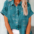 Women's Vintage Floral Pattern Art Print Casual Cotton Shirt