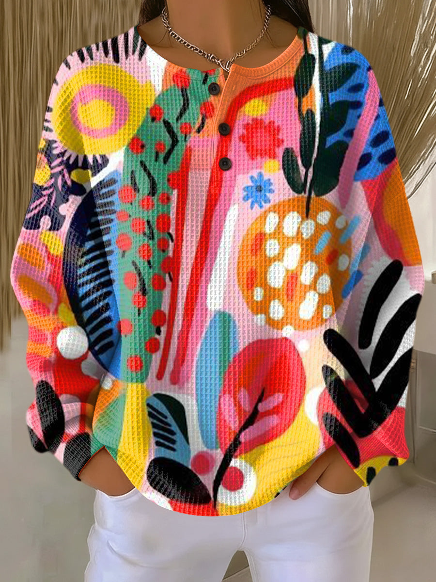 Women's Beautiful Colorful Abstract Leaves Painting Art Print Casual Cotton Sweatshirt