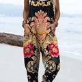 Women's Vintage Floral Pattern Art Print Casual 100% Cotton Wide Leg Jumpsuit