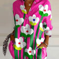 Women's Flower Art Print Casual Cotton Shirt