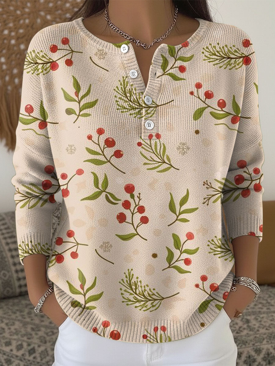 Women's Christmas Pattern Art Print Buttoned Cardigan Sweater