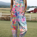 Women's  Patchwork Floral Art Print Casual 100% Cotton Wide Leg Jumpsuit