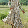 Women's Vintage Ethnic Paisley Painting Art Print Long-sleeved Dress