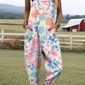 Women's Beautiful Colorful Flower Painting Art Print Casual 100% Cotton Wide Leg Jumpsuit
