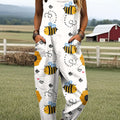Women's Colorful Cute Bee Art Print Casual 100% Cotton Wide Leg Jumpsuit