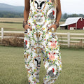 Women's Vintage Animals  Art Print Casual 100% Cotton Wide Leg Jumpsuit