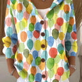 Women's Colorful Balloons Printed Casual Hooded Button Sweater