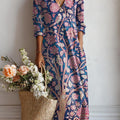 Women's Vintage Floral Art Print Casual Cotton Linen Pocket Dress