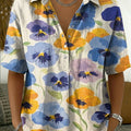 Women's Vintage Floral Art Print Cotton-linen Short-sleeve Shirt