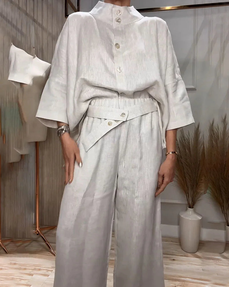 Women's Minimalist-style Casual Cotton-linen Two-piece Set