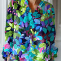 Women's Vintage Leaf Pattern Art Print Casual Cotton And Linen Ruffle Shirt