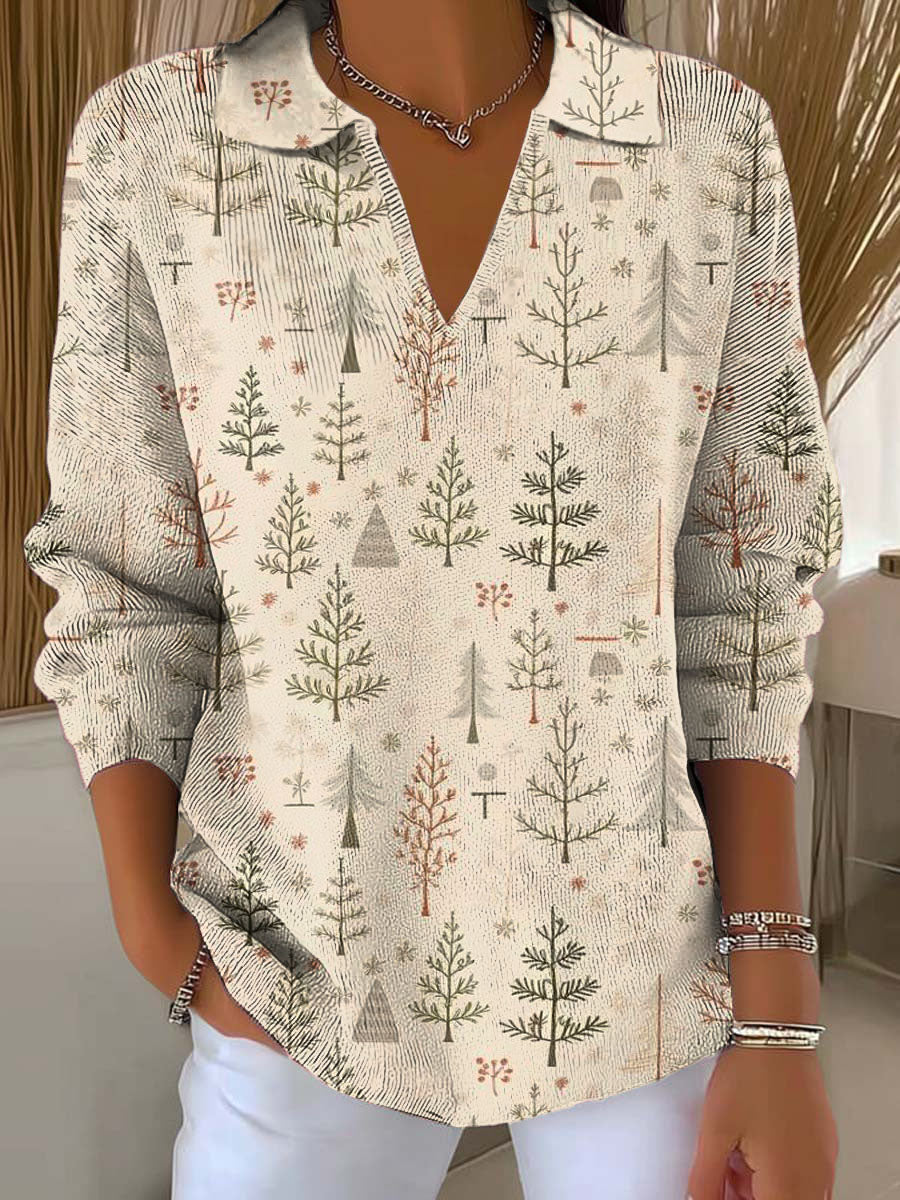 Women's Christmas Tree Art Printed Casual Sweater