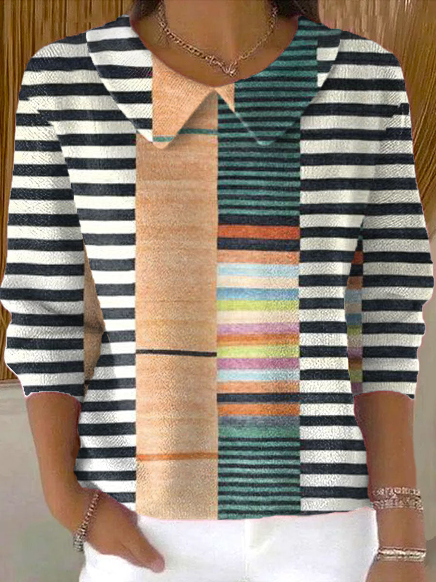 womens-vintage-abstract-geometry-art-print-casual-peter-pan-collar-3-4-sleeve-sweater-bbxa