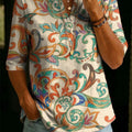 Women's Floral Pattern Art Casual Classic Henley Collar 100% Cotton T-shirt
