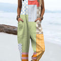 Women's  Vintage Abstract Geometric Art Print Casual 100% Cotton Wide Leg Jumpsuit