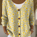 Women's Vintage Floral Art Print Buttoned V-neck Cardigan Sweater