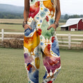 Women's Lovely Chicken Art Print Casual 100% Cotton Wide Leg Jumpsuit