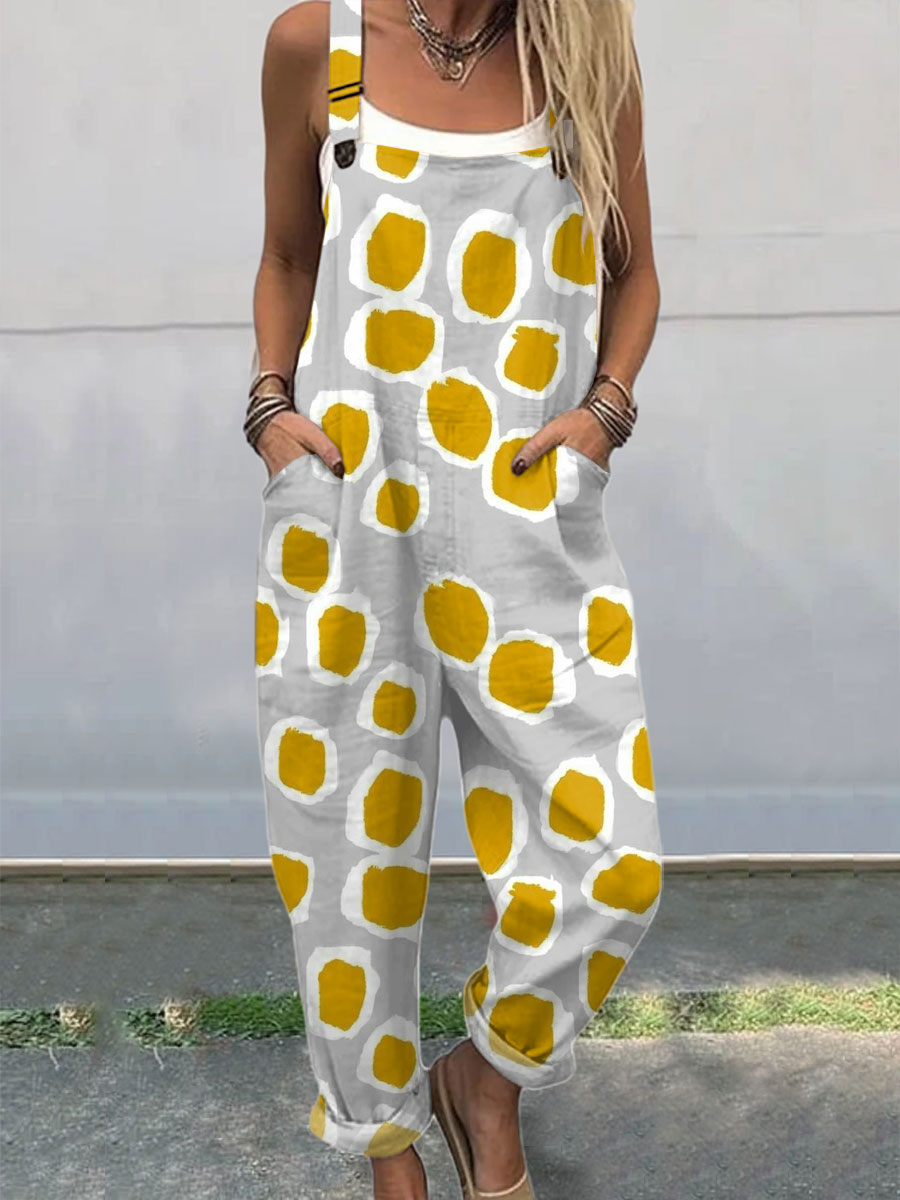 Women's  Vintage Abstract Geometric Art Print Casual 100% Cotton Wide Leg Jumpsuit