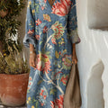 Vintage-Kleid aus Baumwolle mit Blumenmuster und Kunstdruck für Damen