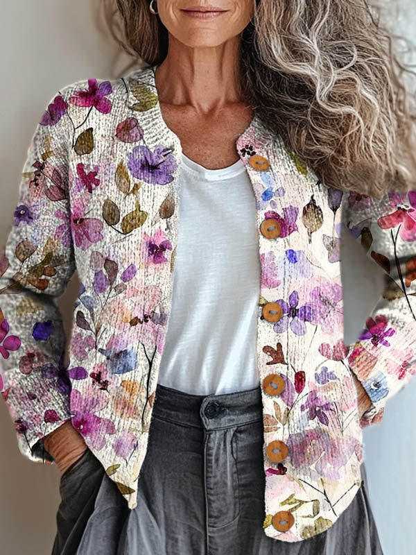 womens-vintage-floral-art-print-buttoned-cardigan-sweater-nfd2