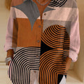 Women's  Vintage Abstract Geometry Art Print Casual Cotton Shirt