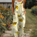 Women's  Funny Bee  Art Print Casual 100% Cotton Wide Leg Jumpsuit