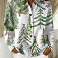 Women's Vintage Christmas Tree Art Print Casual Sweater