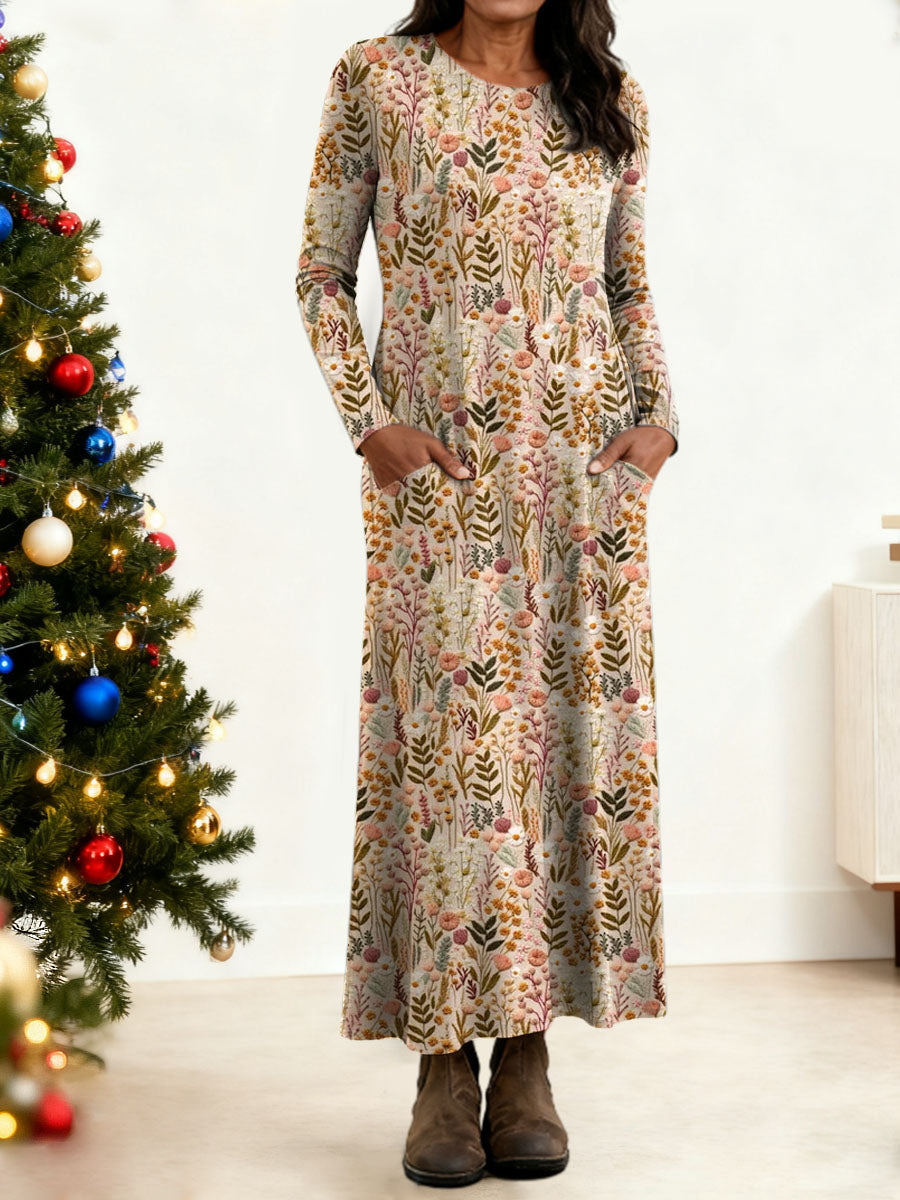 Women's Floral Pattern Art Print Long-sleeved Dress