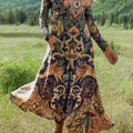 Women's Beautiful Vintage Ethnic Floral Art Print Long-sleeved Dress