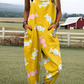 Women's Fashion Candy Art Print Casual 100% Cotton Wide Leg Jumpsuit