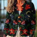 cardigan-pull à boutons avec illustration florale et de feuilles vintage 