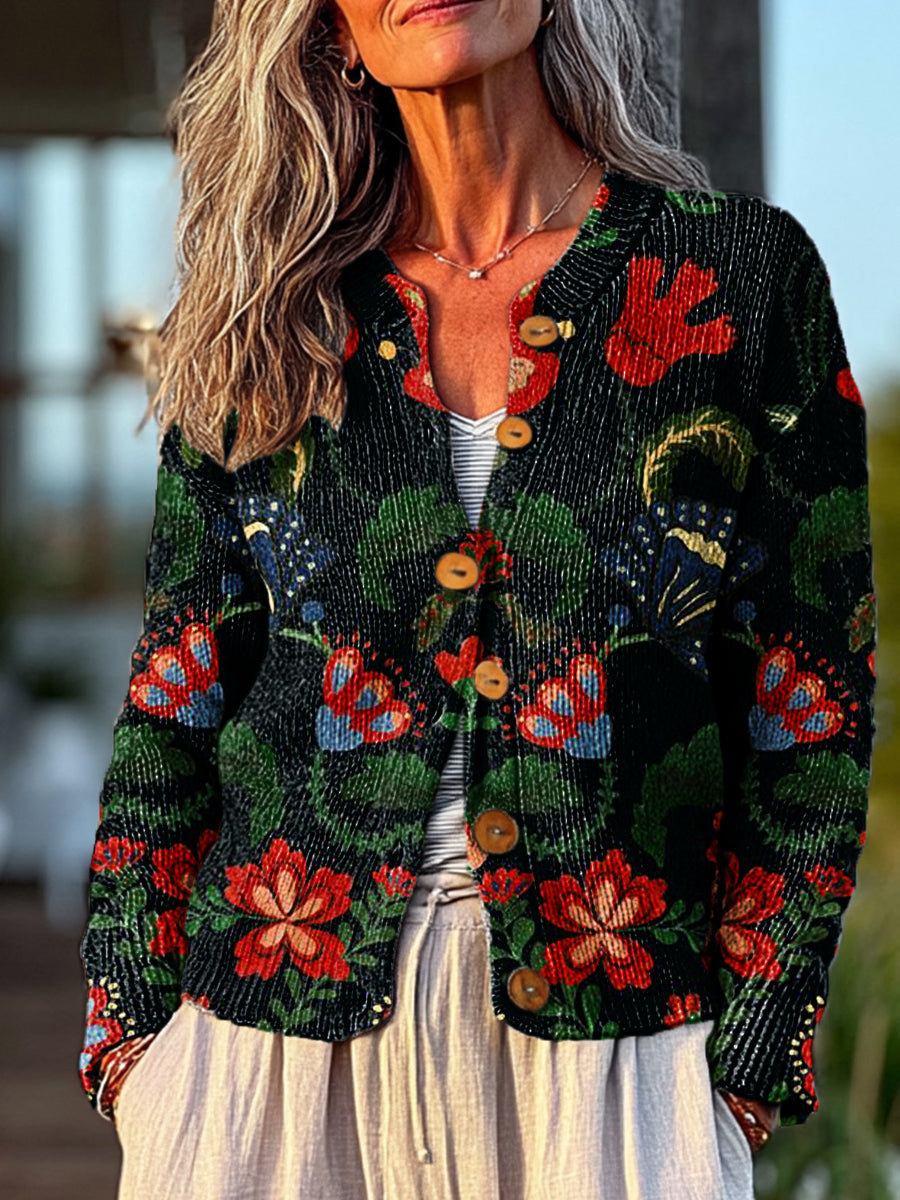 vintage-floral-and-leaf-illustration-art-print-buttoned-cardigan-sweater