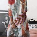 Women's Lovely Leaf Art Print Casual Elegant Cotton And Linen Dress