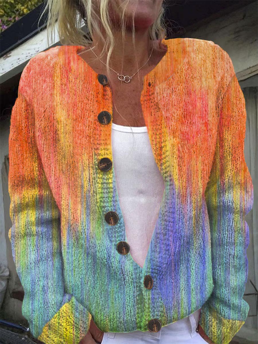 Women's Gradient Pattern Art Print Buttoned Cardigan Sweater
