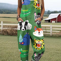 Women's Cute Animal Head Painting Art Print Casual 100% Cotton Wide Leg Jumpsuit