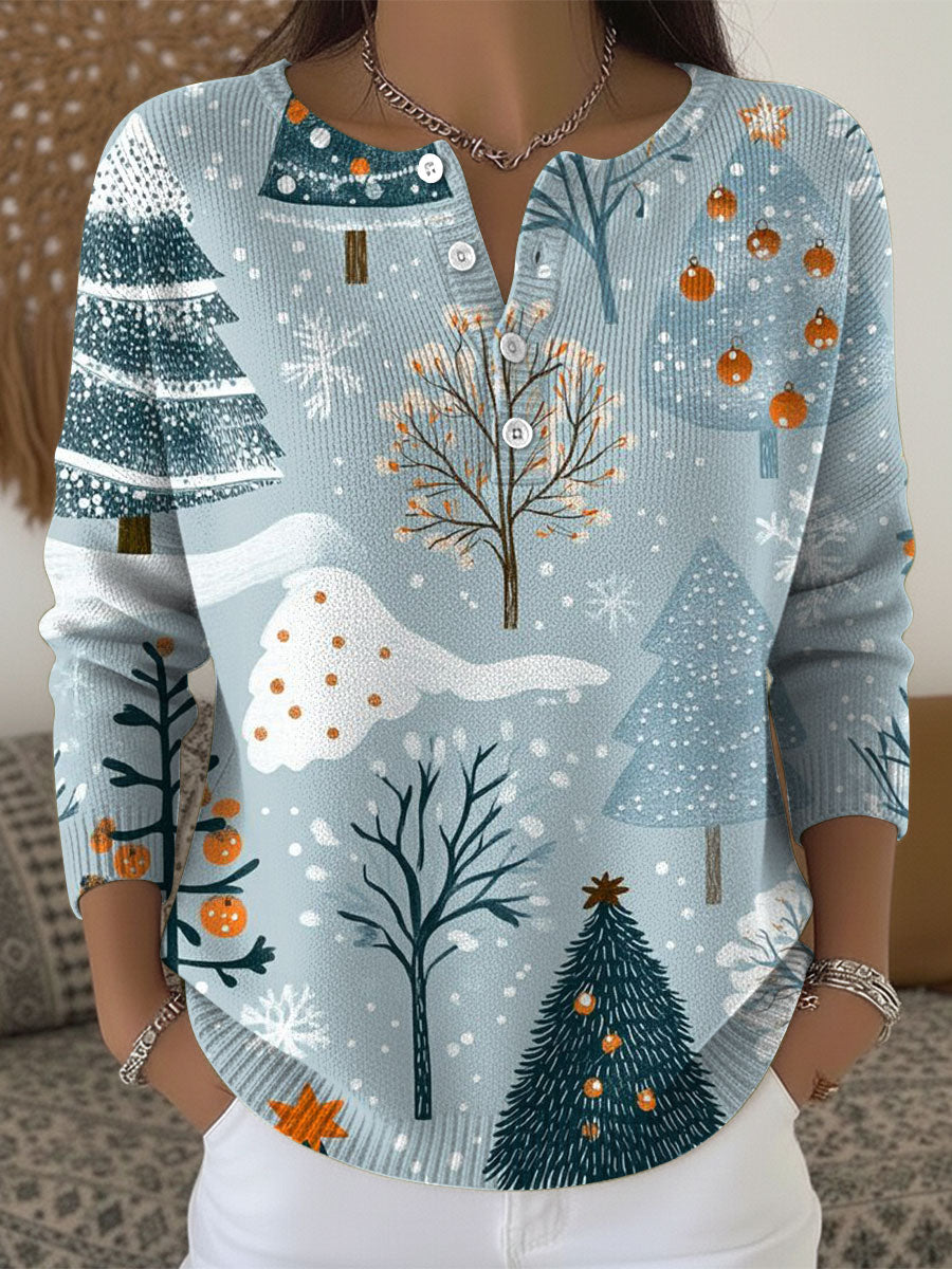 Women's Christmas Trees Pattern Art Print Buttoned Cardigan Sweater