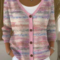 multicolor-stripes-print-buttoned-v-neck-cardigan-sweater