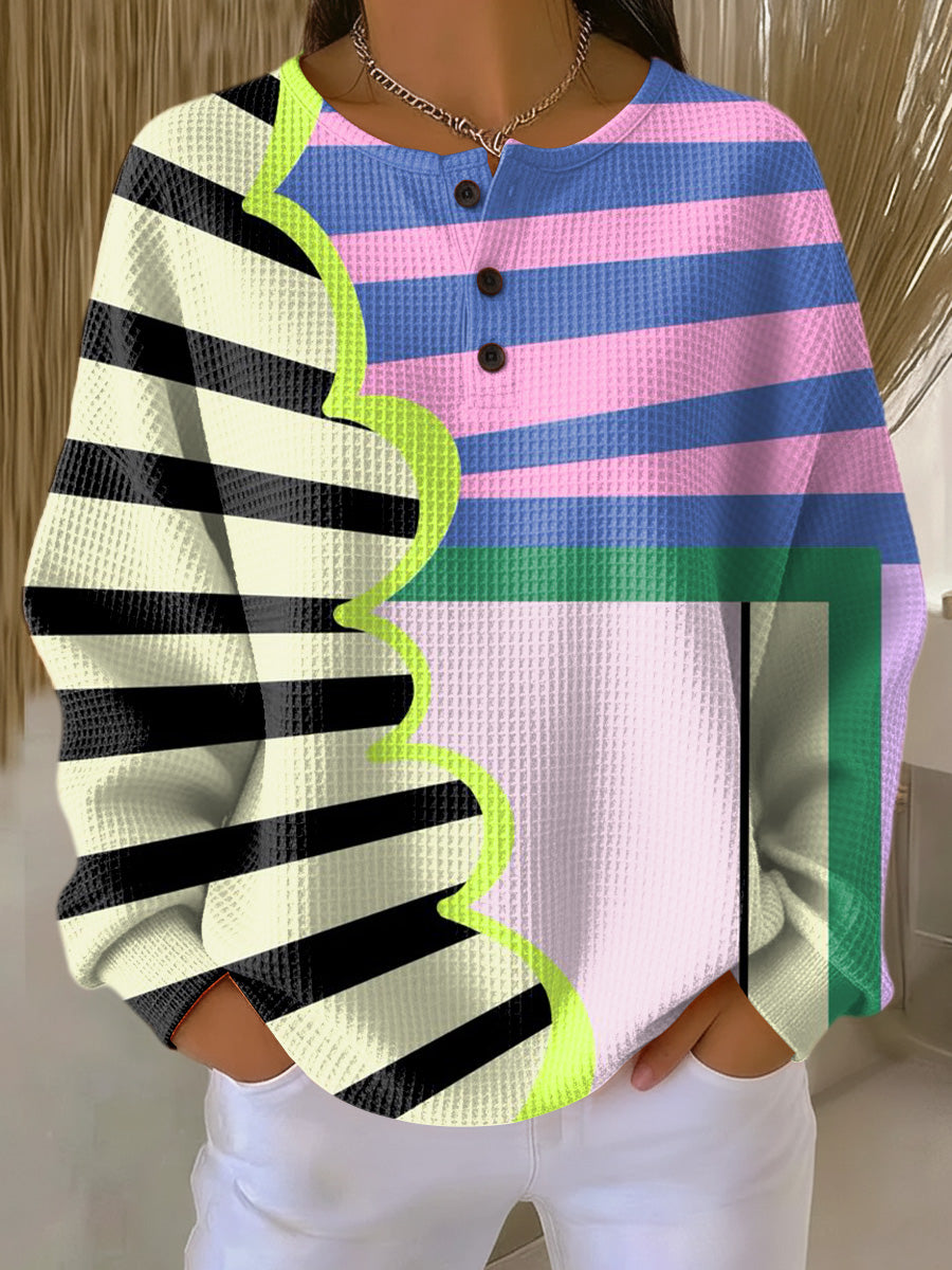 Women's Beautiful Colorful Abstract Stripe Painting Art Print Casual Cotton Sweatshirt