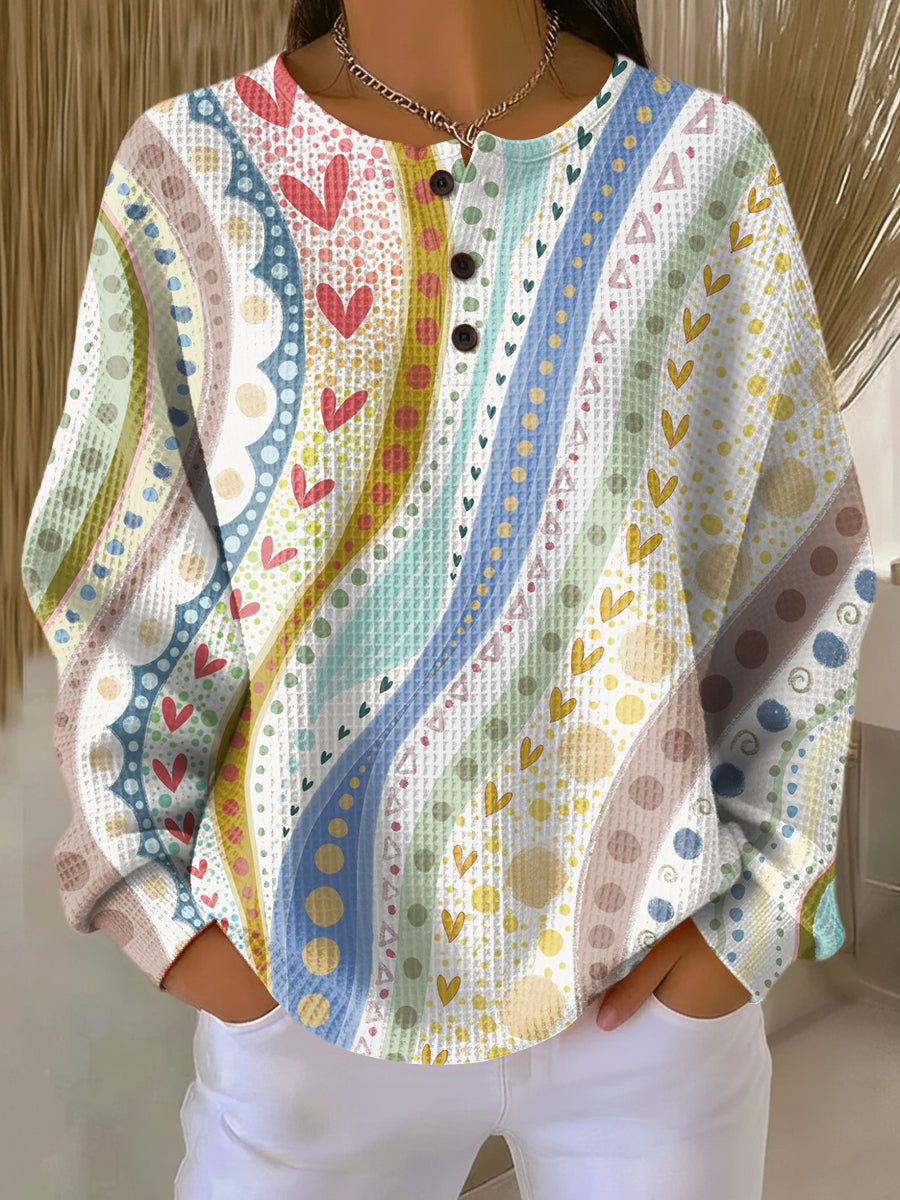 Women's Beautiful Colorful Geometric Stripes Painting Art Print Casual Cotton Shirt